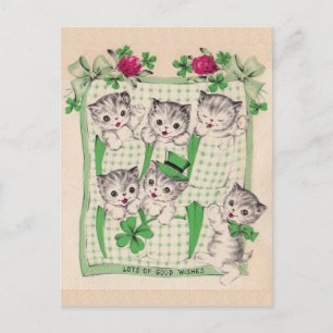  Retro Kittens Saint Patrick's Day Briefkaart