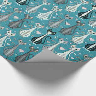 Retro Kitty Cat (faux) Cross Stitch ©studioxtine Cadeaupapier