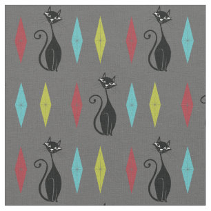 Retro Kitty Cats Cute Mod's van 1960 Stof