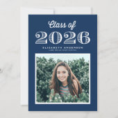 Retro Klasse van 2024 Navy Blue Foto Afstuderen Kaart (Voorkant)