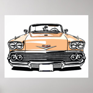 Retro Klassieke Cabriolet Voorkant Pop Art Poster