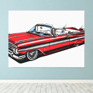 Retro Klassieke Cabriolet Zij Pop Art Canvas Afdruk
