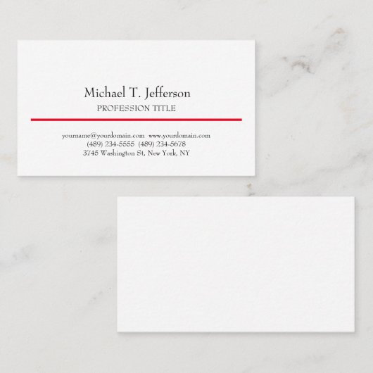 Retro Klassieke Elegante Plain Eenvoudig Wit Visitekaartje (Voorkant / Achterkant)