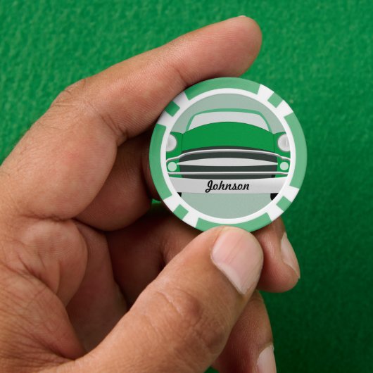 Retro Klassieke Groene Gepersonaliseerde Auto Pokerchips (Hand)