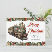 retro klassieke kersttrein feestdagenkaart (Staand voorkant)
