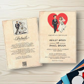 retro klassieke moderne paar komische bruiloft kaart