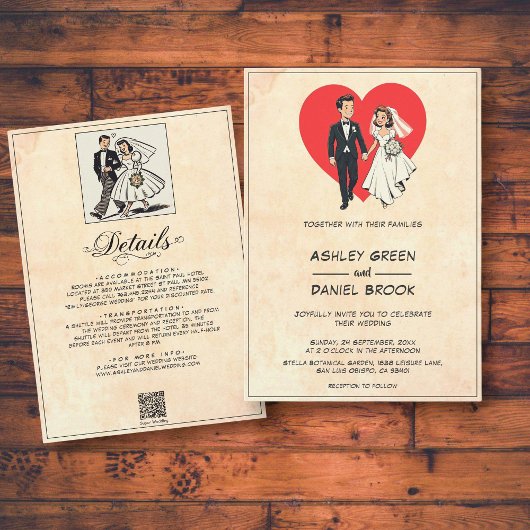 retro klassieke moderne paar komische bruiloft kaart