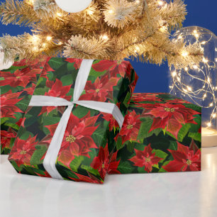 Retro Klassieke Poinsettia Kerstvakantie Cadeau Cadeaupapier