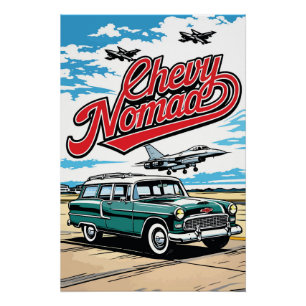 Retro Klassieke Wagon Sky Pop Art Illustratie Prin Perfect Poster
