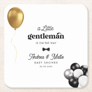Retro Kleine Gentleman Balloons Jongen Baby shower Vierkante Kartonnen Onderzetter