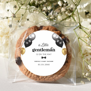 Retro Kleine Gentleman Zwart Wit Jongen Baby showe Ronde Sticker
