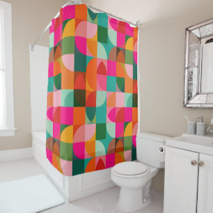 Retro kleur blokkeert Abstract patroon midden eeuw Douchegordijn