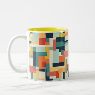 Retro kleurblokken Abstract Mid Century Modern Tweekleurige Koffiemok