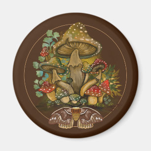Retro  kleuren Mushroom & Moth Art Magneet