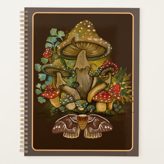 Retro kleuren Mushroom & Moth Art Planner (Voorkant)