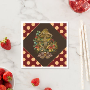 Retro kleuren Mushroom & Moth Art Servet