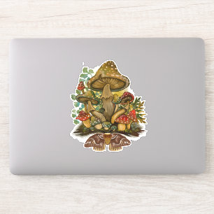 Retro kleuren Mushroom & Moth Art Sticker