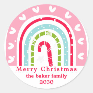 Retro Kleuren Regenboog Doodle Vrolijk Kerstfeest Ronde Sticker
