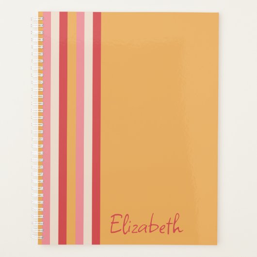 Retro Kleuren Sinaasappel Roze Gouden Strepen Scri Planner (Voorkant)