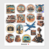  Retro Kleuren Waterverf Reizen Stickers (Vel)