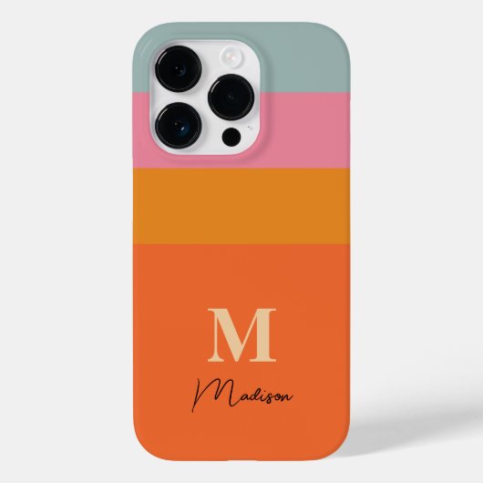 Retro Kleurenblokken Monogram Case-Mate iPhone Case (Achterkant)