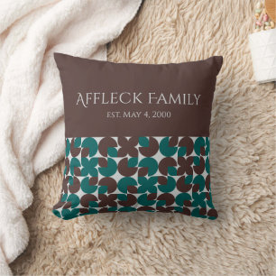 Retro kleurgeblokkeerd Bruin & Blauwgroen Aangepas Kussen