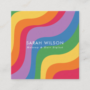 Retro Kleurgolf Minimalistische QR-code Vierkante Visitekaartje