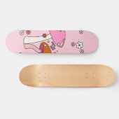 Retro-kleurige paddenstoelen en bloemen roze skateboard (Horizontaal)