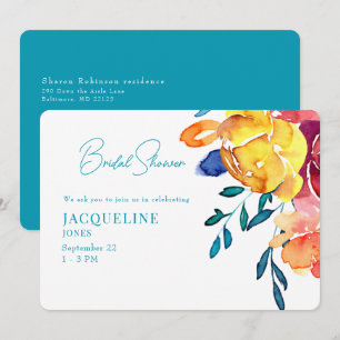 Retro Kleurrijk Bloemen Turquoise Vrijgezellenfees Kaart