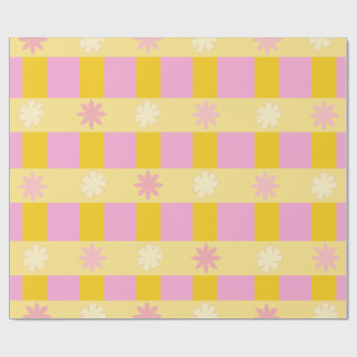 Retro Kleurrijk Bloemmotief Schachbrettpatroon Cadeaupapier