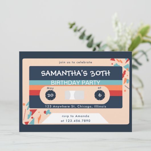 Retro Kleurrijk Cassettebandje Verjaardagsfeest Kaart (Staand voorkant)
