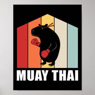 Retro Kleurrijk Dier Stomp Kickboksen Capyra Muay Poster