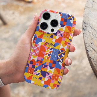 Retro Kleurrijk Geometrisch Motief Patroon Aangepa iPhone 16 Pro Hoesje