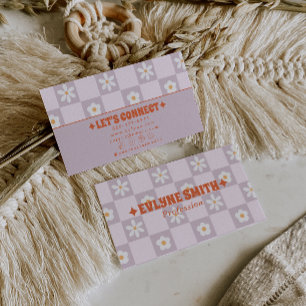Retro Kleurrijk Geruit Groovy Bloemig Boho Trendy Visitekaartje