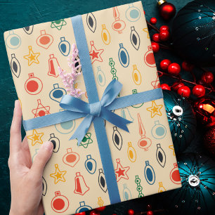 Retro  Kleurrijk Klassiek Kerst Ornament Cadeaupapier