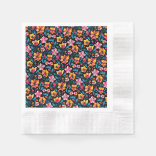 Retro Kleurrijk Modieus Bloemenpatroon Verjaardag Servet
