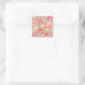 Retro Kleurrijk Snoep Pattern Vierkante Sticker (Tas)