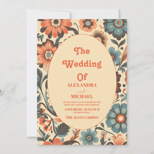 Retro Kleurrijke Bloemen Bruiloft Kaart (Voorkant)