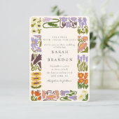 Retro Kleurrijke Bloemen Bruiloft Kaart (Staand voorkant)