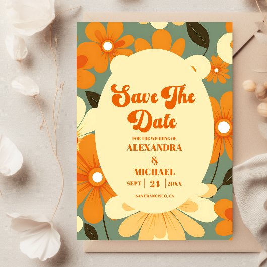 Retro Kleurrijke Bloemen Bruiloft Save The Date