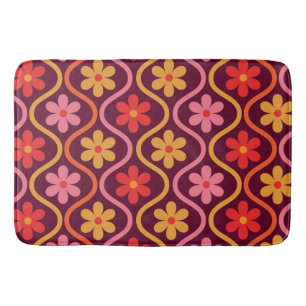 Retro Kleurrijke Bloemen op  Ogee Pattern Badmat