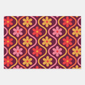 Retro Kleurrijke Bloemen op Ogee Pattern Inpakpapier Vel (Voorkant)