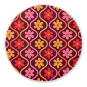 Retro Kleurrijke Bloemen op  Ogee Pattern Keramische Knop (Voorkant)