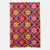 Retro Kleurrijke Bloemen op Ogee Pattern Theedoek (Verticaal)