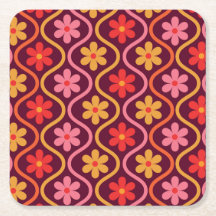 Retro Kleurrijke Bloemen op  Ogee Pattern