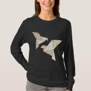 Retro kleurrijke bloemen op origami vogels t-shirt