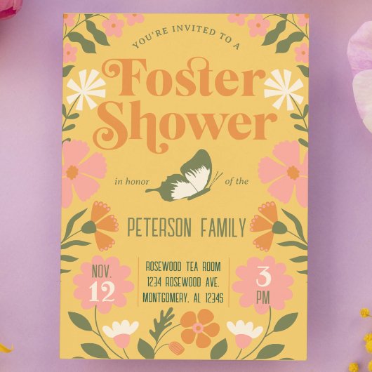 Retro Kleurrijke Bloementuin Foster Care Douche Kaart