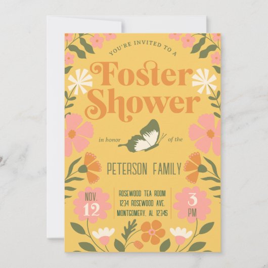 Retro Kleurrijke Bloementuin Foster Care Douche Kaart (Voorkant)