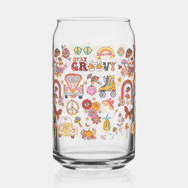 Retro kleurrijke boho bloemen groovy bloemenontwer blikvorm glas