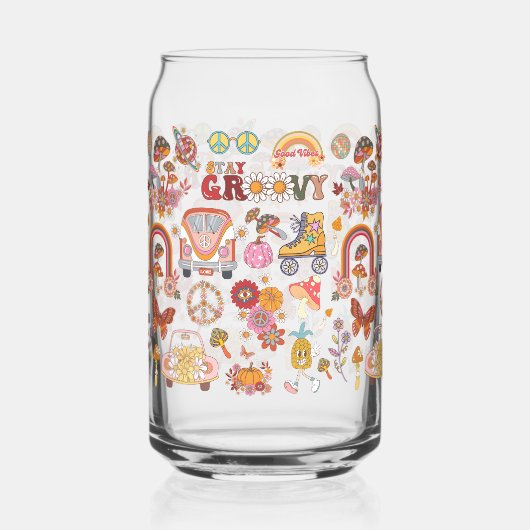 Retro kleurrijke boho bloemen groovy bloemenontwer blikvorm glas (Voorkant)